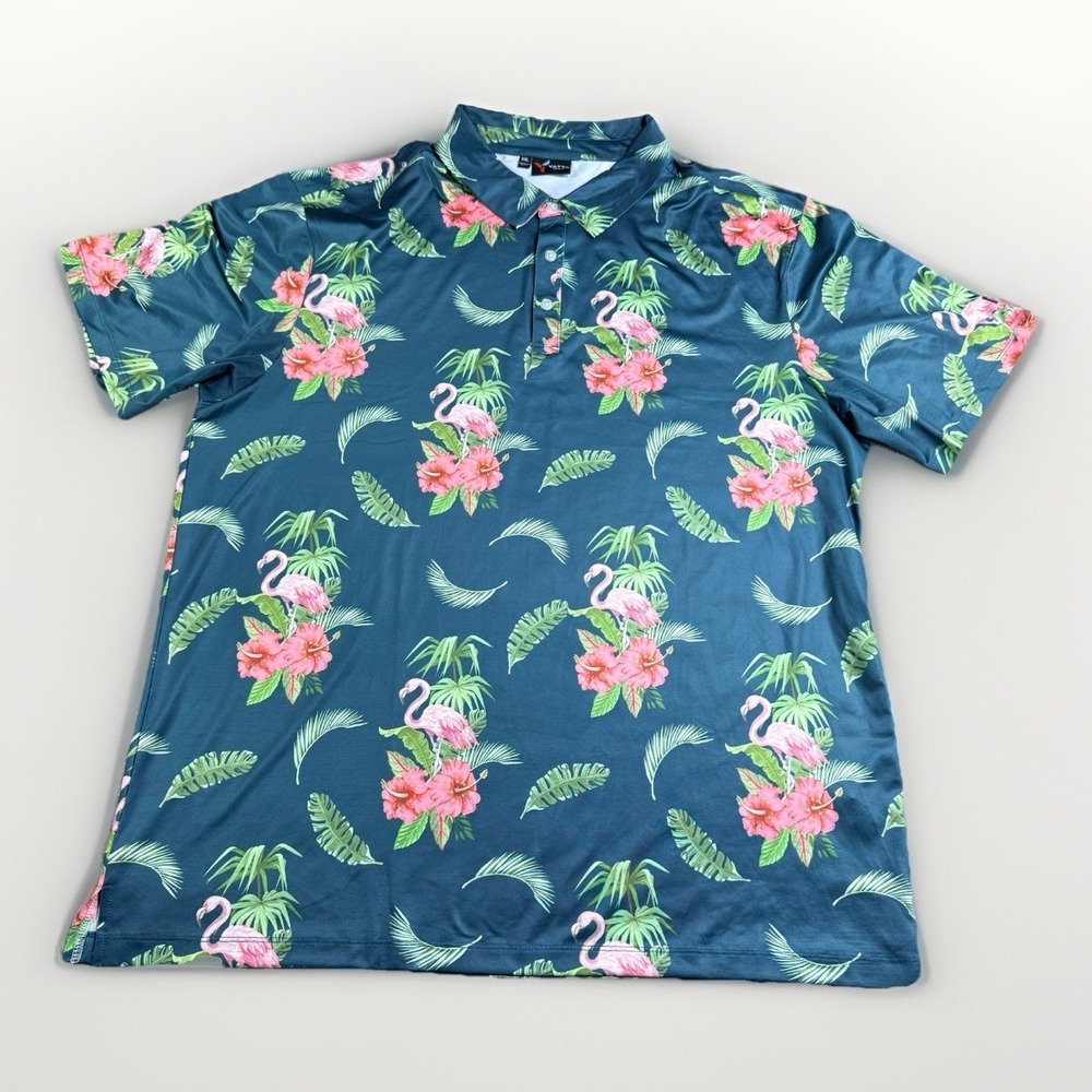 Yatta Golf Polo Shirt Mens 2XL XXL Flamingo Floral Performance Stretch Pau‎ Hana